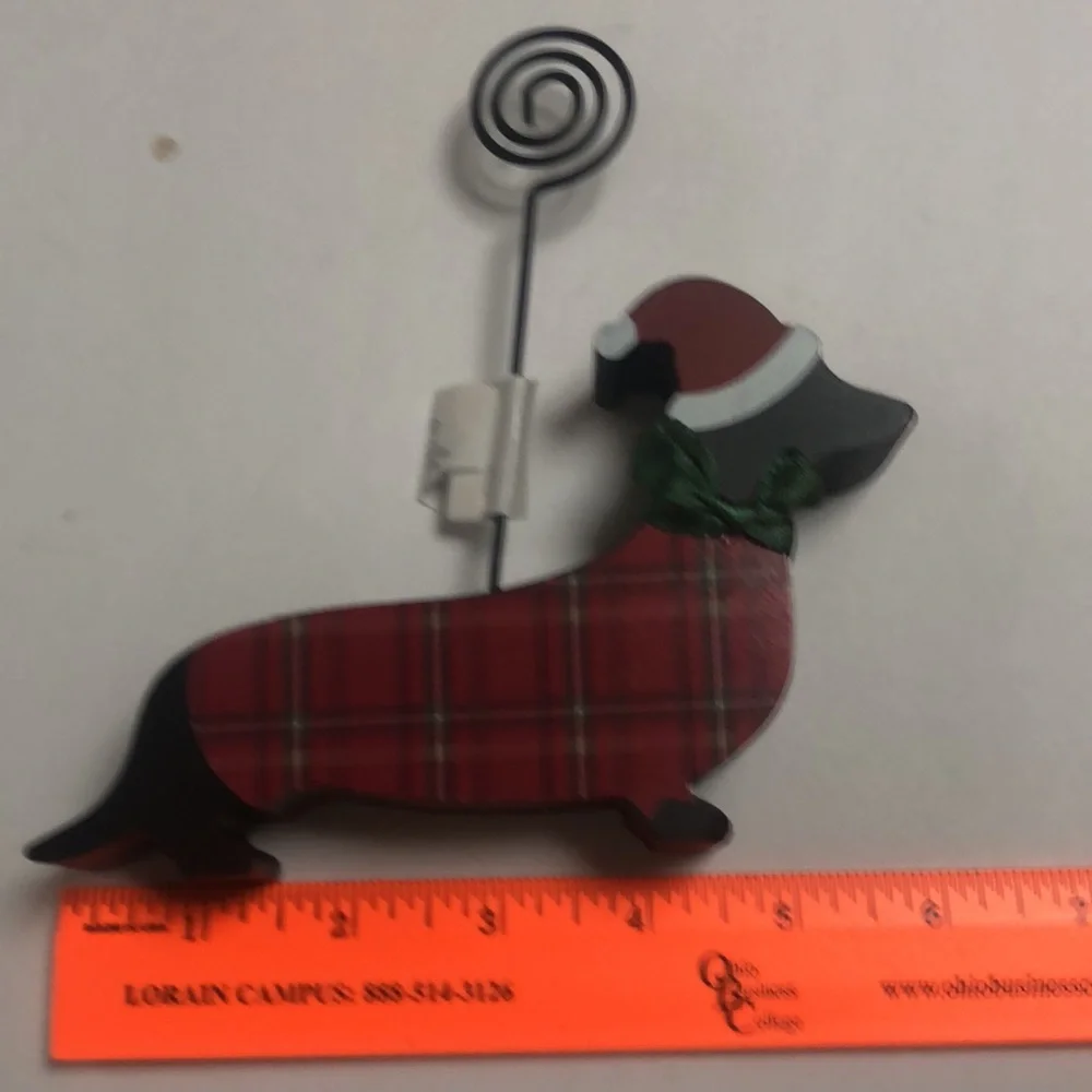 Wood Black Dachshund Dog Santa Hat Red Plaid Sweater Clip Photo Holder N…‎